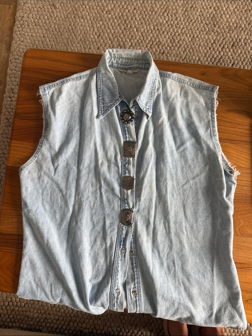Vintage Light Blue Denim Sleeveless Button Tank Top